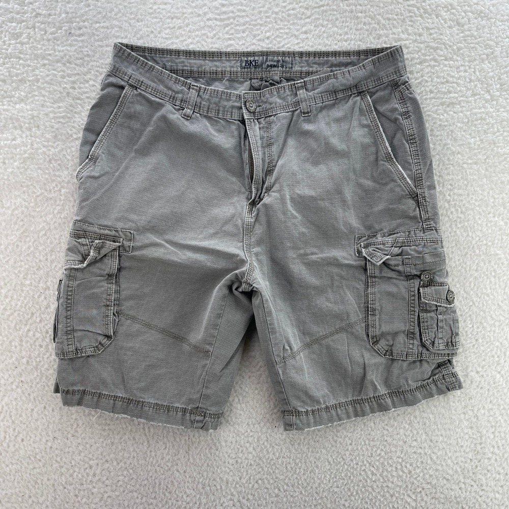 BKE Shorts Mens 34 Gray Kramer Athletic Fit Cargo Ripstop Grunge Y2K Outdoor